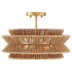 Plafonnier semi-encastré Silvia à 2 lumières en corde tressée de style bohème - 40,6 cm de largeur