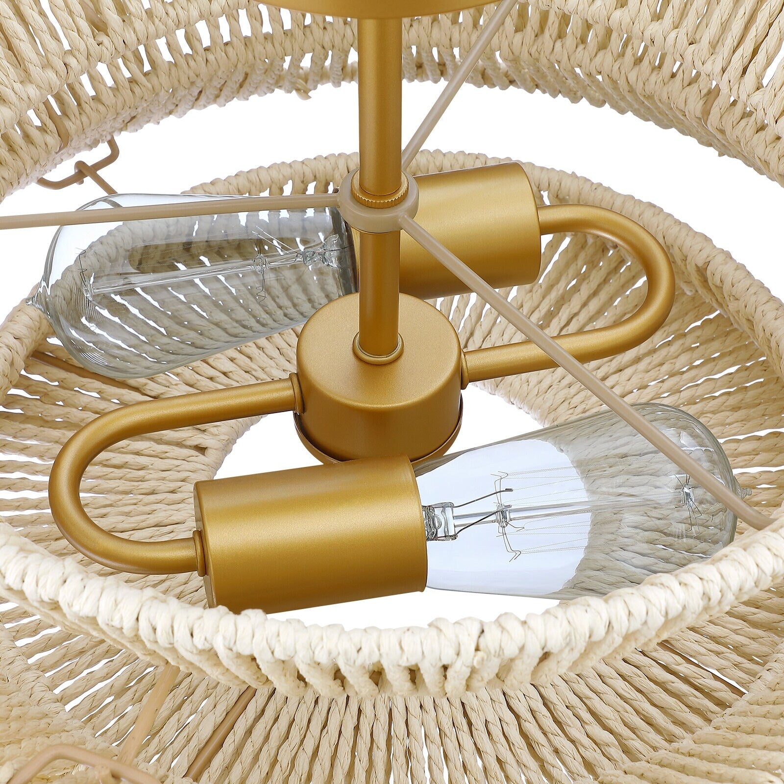 Plafonnier semi-encastré Silvia à 2 lumières en corde tressée de style bohème - 40,6 cm de largeur