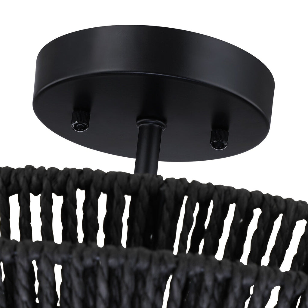 Plafonnier semi-encastré Silvia à 2 lumières en corde tressée de style bohème - 40,6 cm de largeur