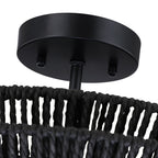 Plafonnier semi-encastré Silvia à 2 lumières en corde tressée de style bohème - 40,6 cm de largeur