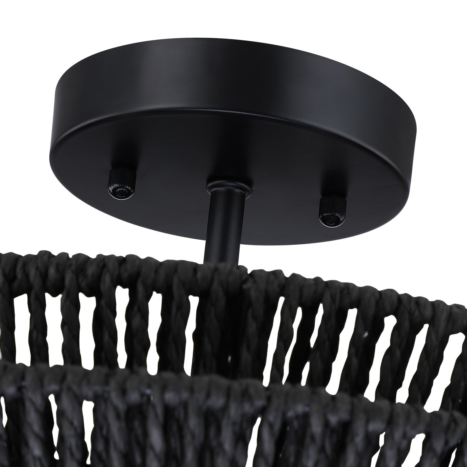 Plafonnier semi-encastré Silvia à 2 lumières en corde tressée de style bohème - 40,6 cm de largeur