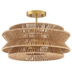 Plafonnier semi-encastré Silvia à 2 lumières en corde tressée de style bohème - 40,6 cm de largeur