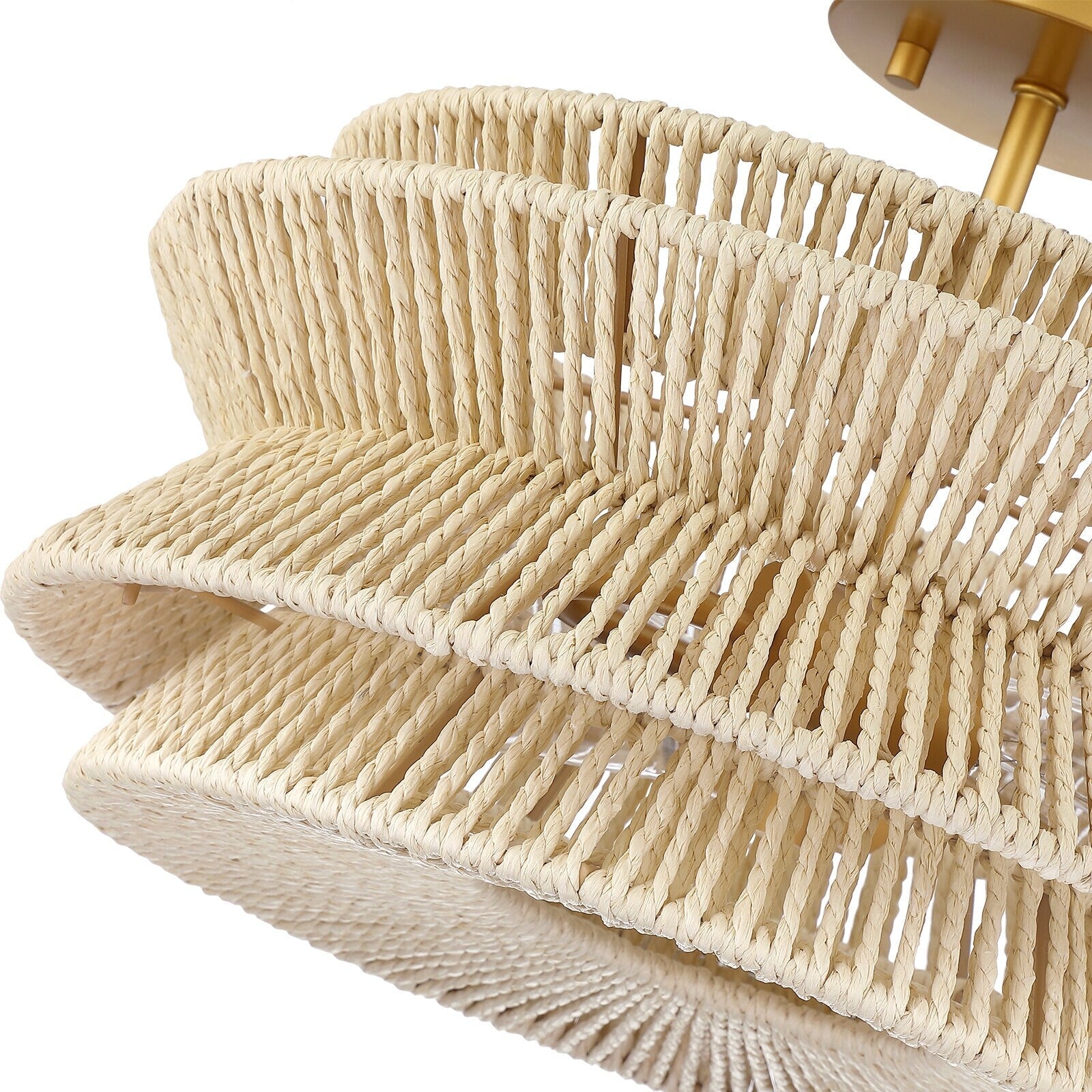Plafonnier semi-encastré Silvia à 2 lumières en corde tressée de style bohème - 40,6 cm de largeur