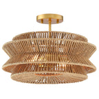 Plafonnier semi-encastré Silvia à 2 lumières en corde tressée de style bohème - 40,6 cm de largeur