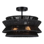 Plafonnier semi-encastré Silvia à 2 lumières en corde tressée de style bohème - 40,6 cm de largeur