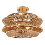 Plafonnier semi-encastré Silvia à 2 lumières en corde tressée de style bohème - 40,6 cm de largeur
