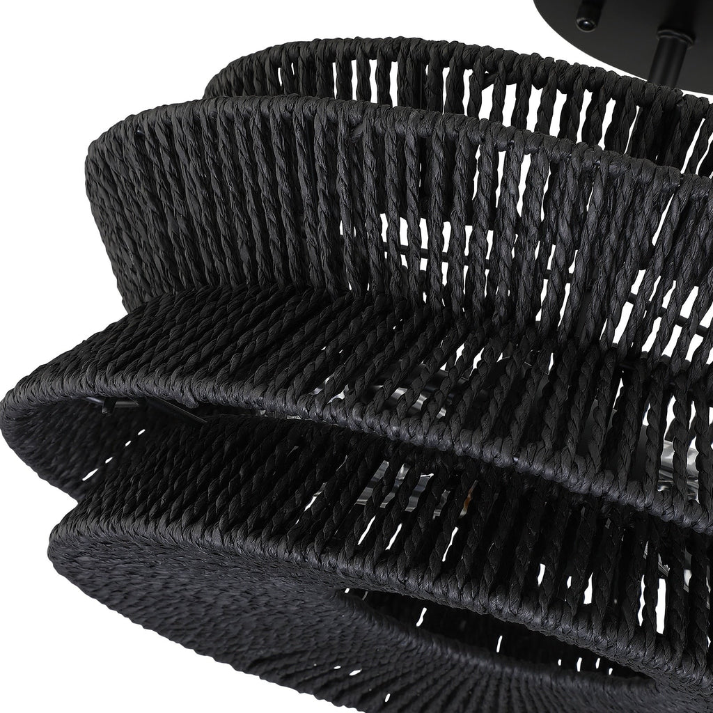 Plafonnier semi-encastré Silvia à 2 lumières en corde tressée de style bohème - 40,6 cm de largeur