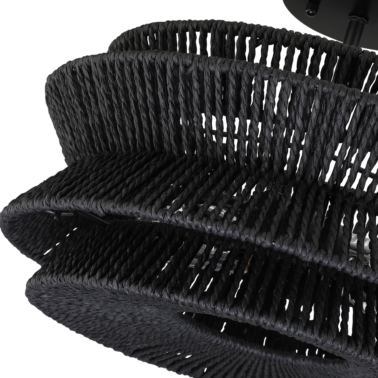 Plafonnier semi-encastré Silvia à 2 lumières en corde tressée de style bohème - 40,6 cm de largeur
