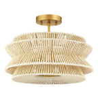 Plafonnier semi-encastré Silvia à 2 lumières en corde tressée de style bohème - 40,6 cm de largeur