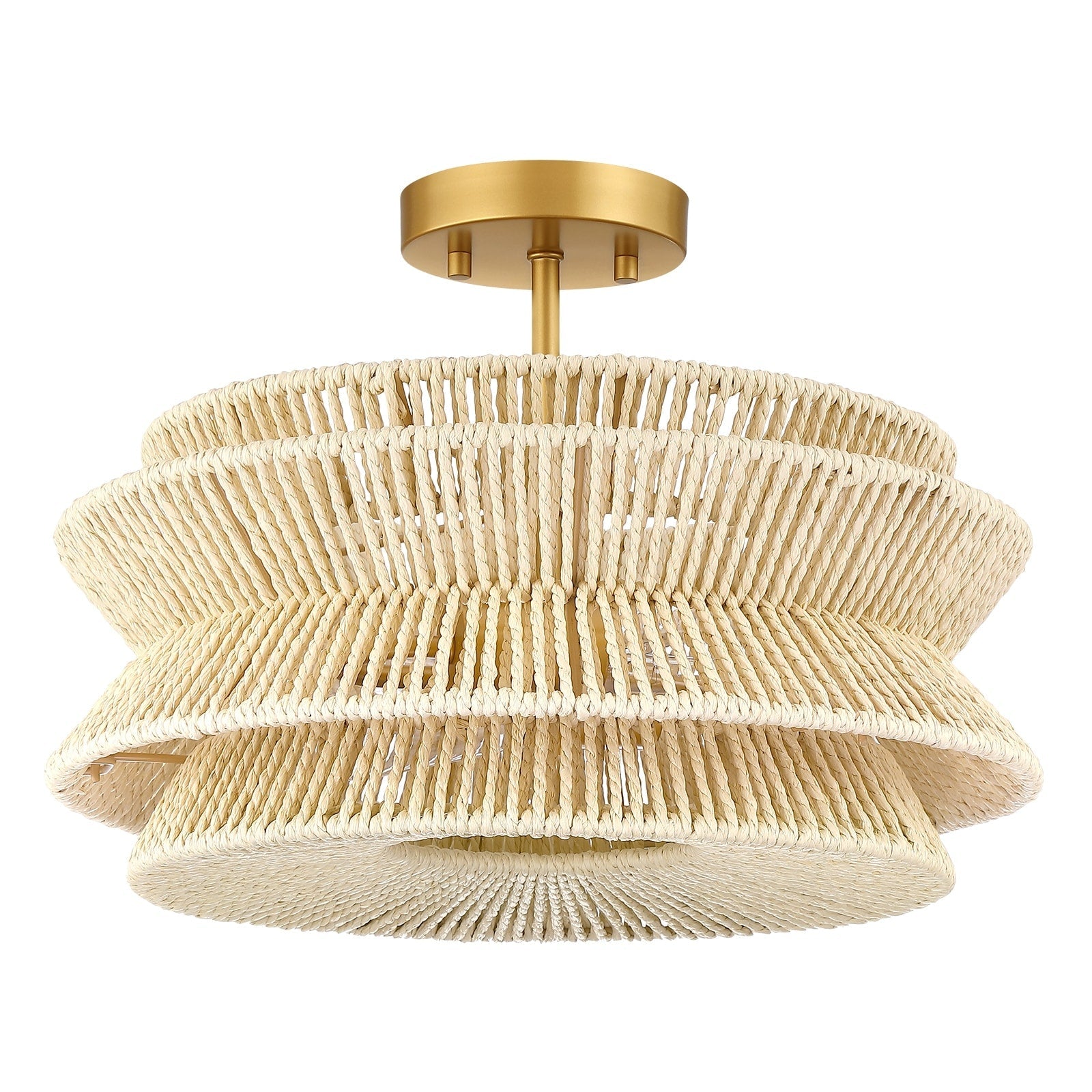 Plafonnier semi-encastré Silvia à 2 lumières en corde tressée de style bohème - 40,6 cm de largeur