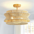 Plafonnier semi-encastré Silvia à 2 lumières en corde tressée de style bohème - 40,6 cm de largeur
