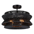 Plafonnier semi-encastré Silvia à 2 lumières en corde tressée de style bohème - 40,6 cm de largeur