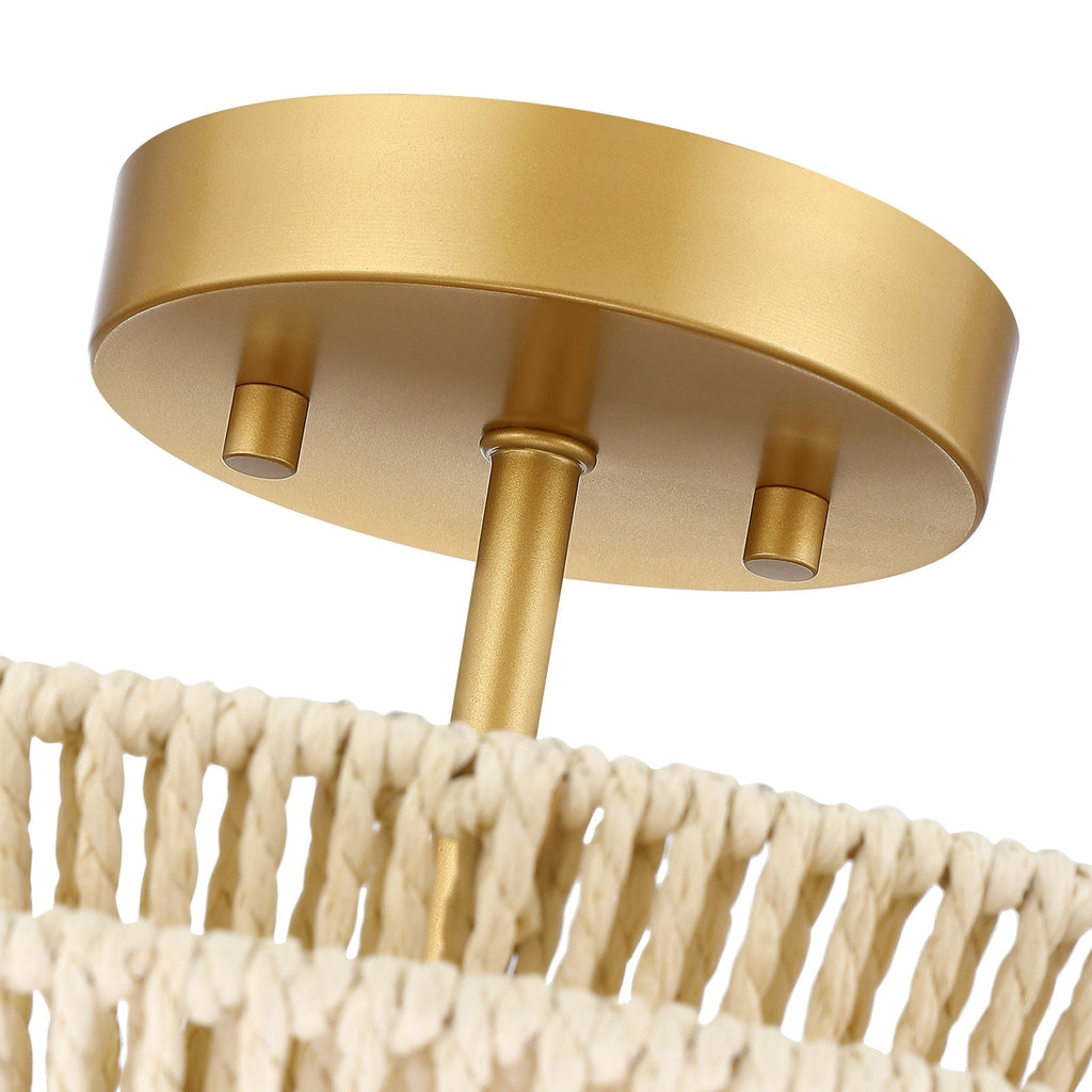 Plafonnier semi-encastré Silvia à 2 lumières en corde tressée de style bohème - 40,6 cm de largeur