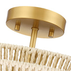 Plafonnier semi-encastré Silvia à 2 lumières en corde tressée de style bohème - 40,6 cm de largeur