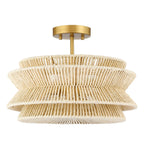 Plafonnier semi-encastré Silvia à 2 lumières en corde tressée de style bohème - 40,6 cm de largeur