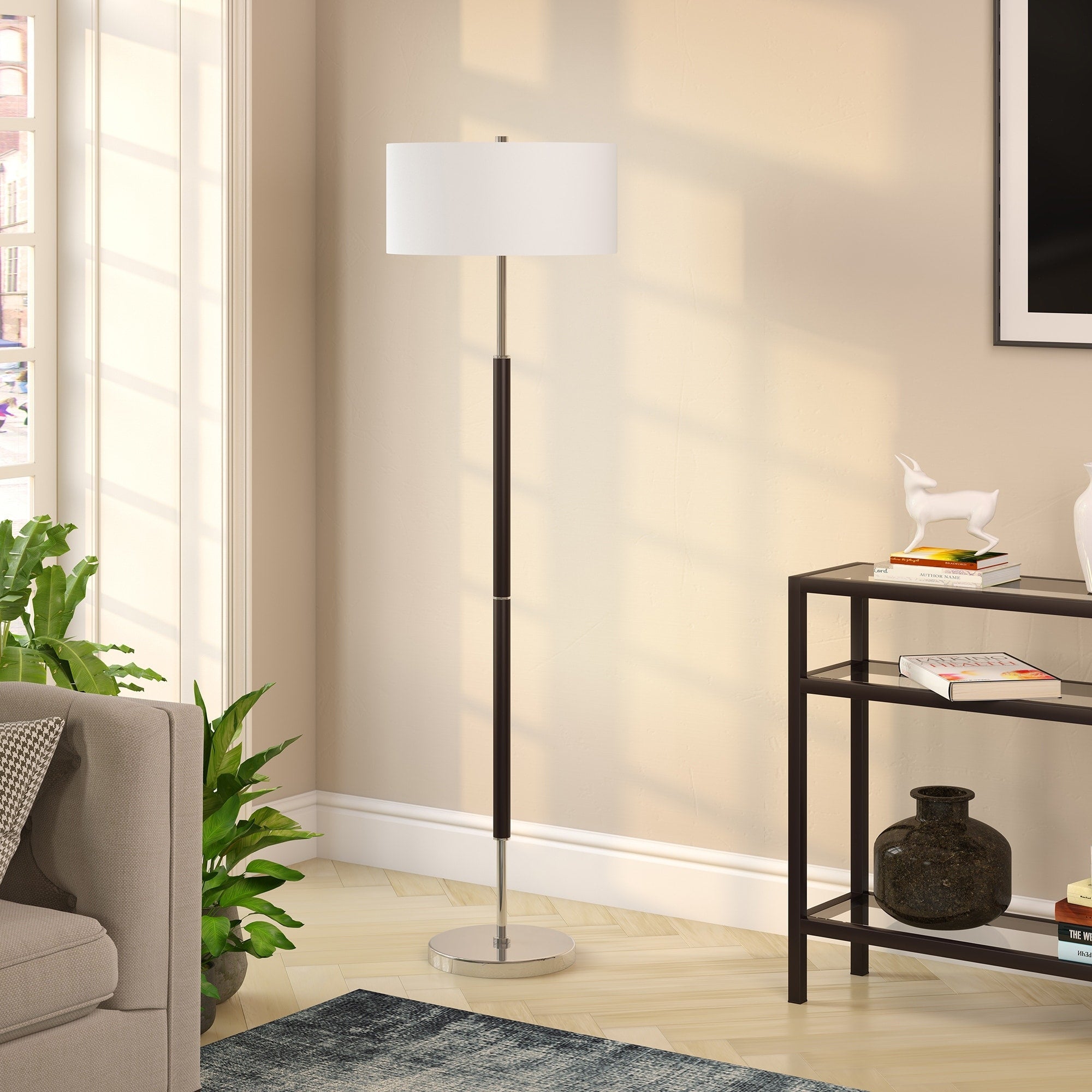 Lampadaire Simone à 2 lumières avec abat-jour en tissu