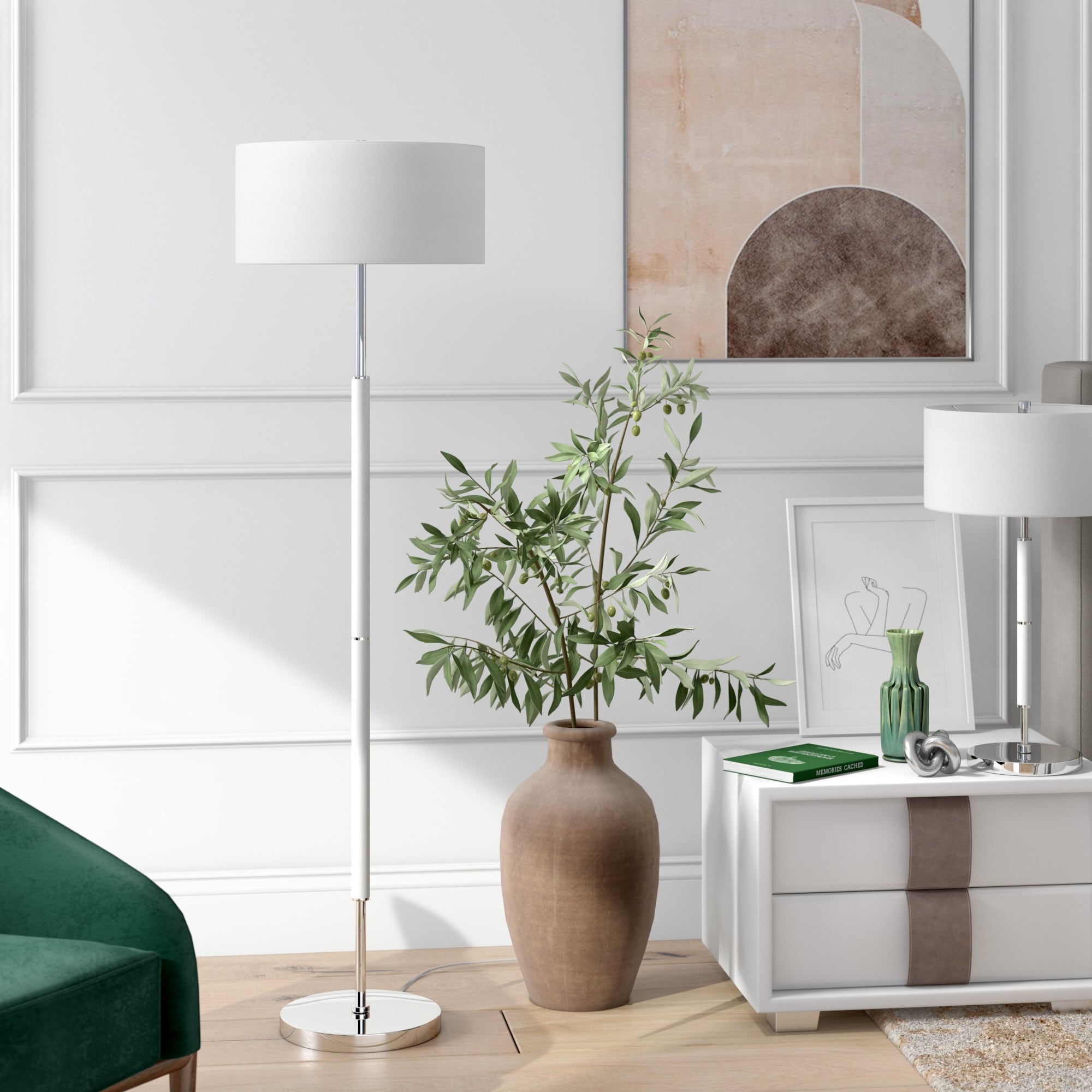 Lampadaire Simone à 2 lumières avec abat-jour en tissu