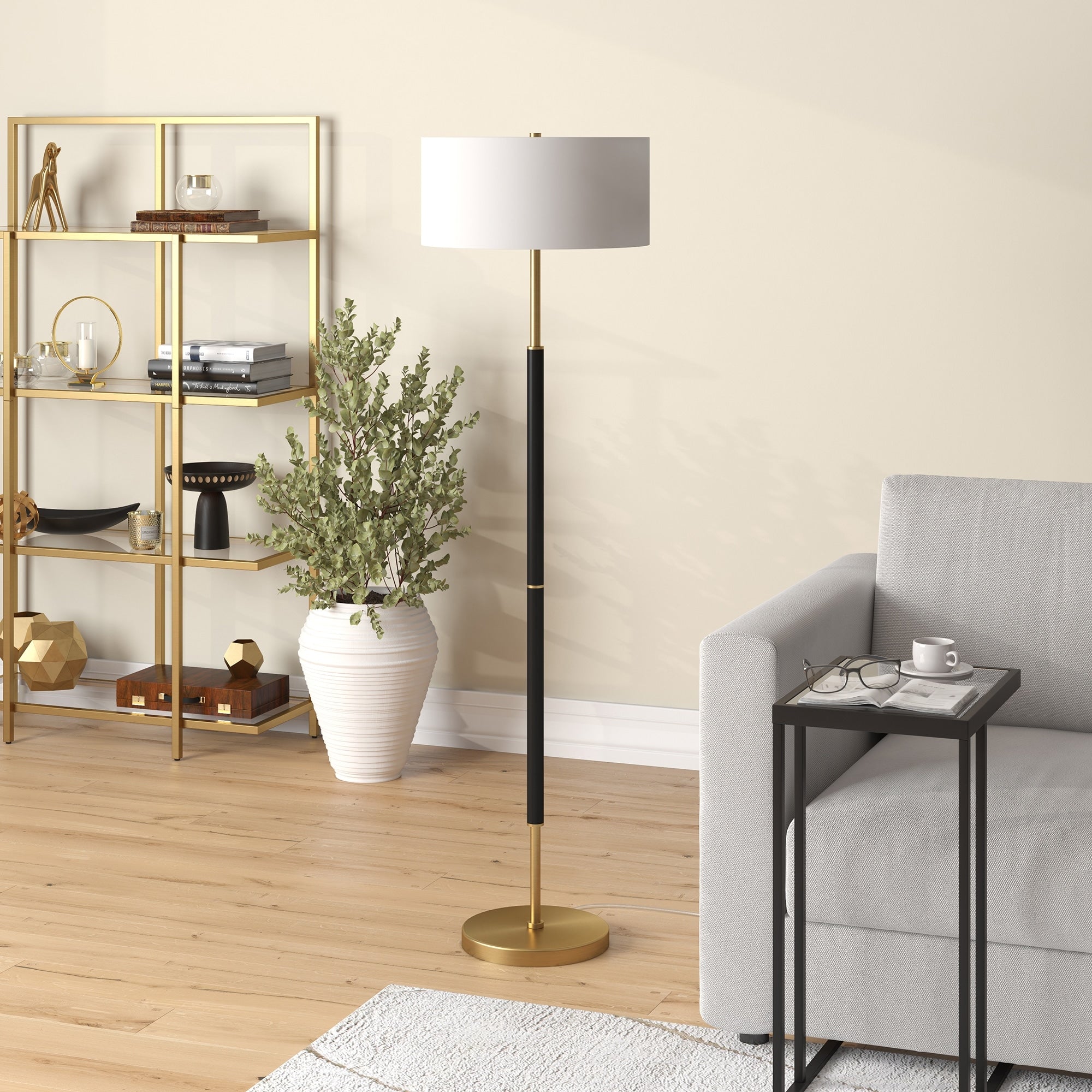 Lampadaire Simone à 2 lumières avec abat-jour en tissu