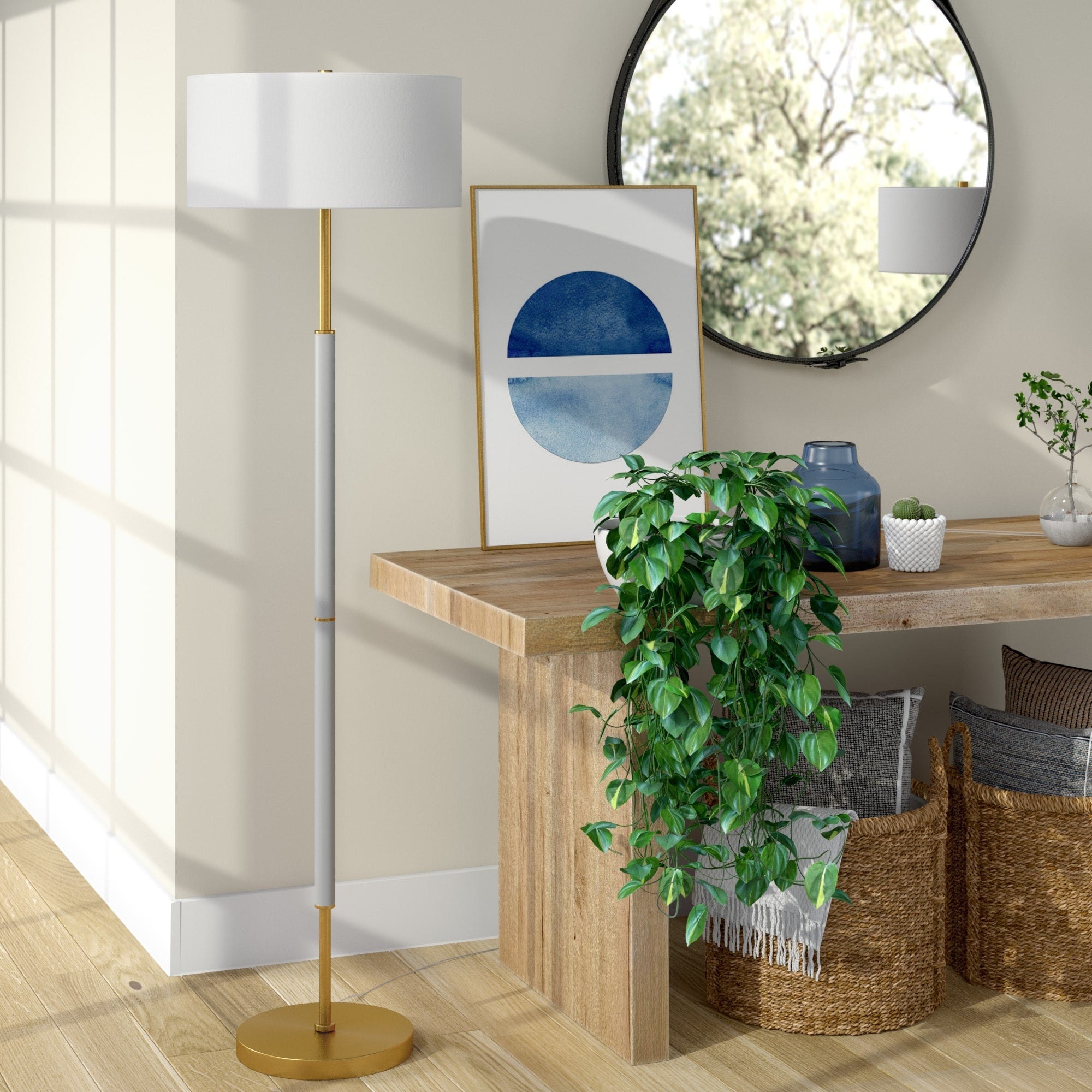 Lampadaire Simone à 2 lumières avec abat-jour en tissu