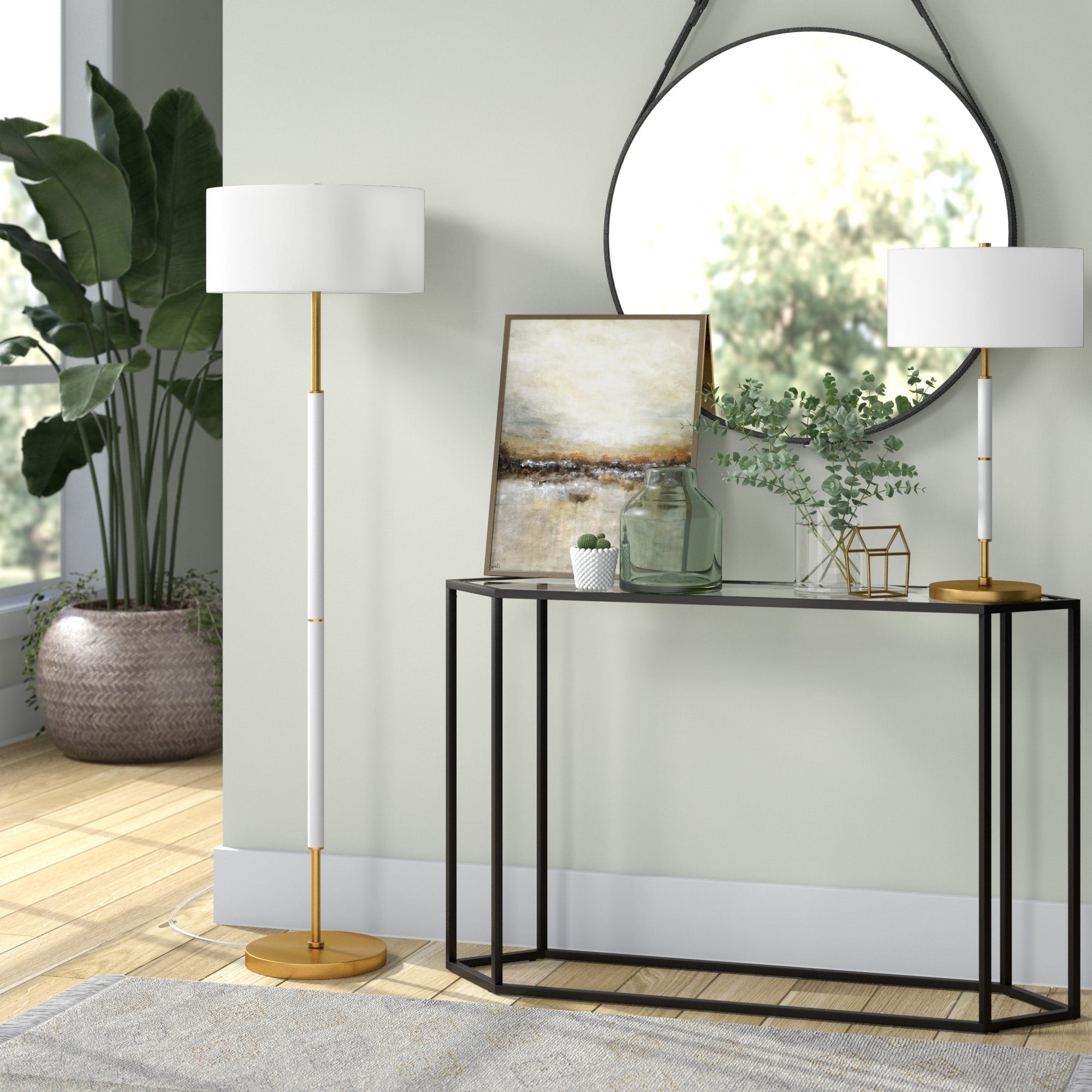 Lampadaire Simone à 2 lumières avec abat-jour en tissu