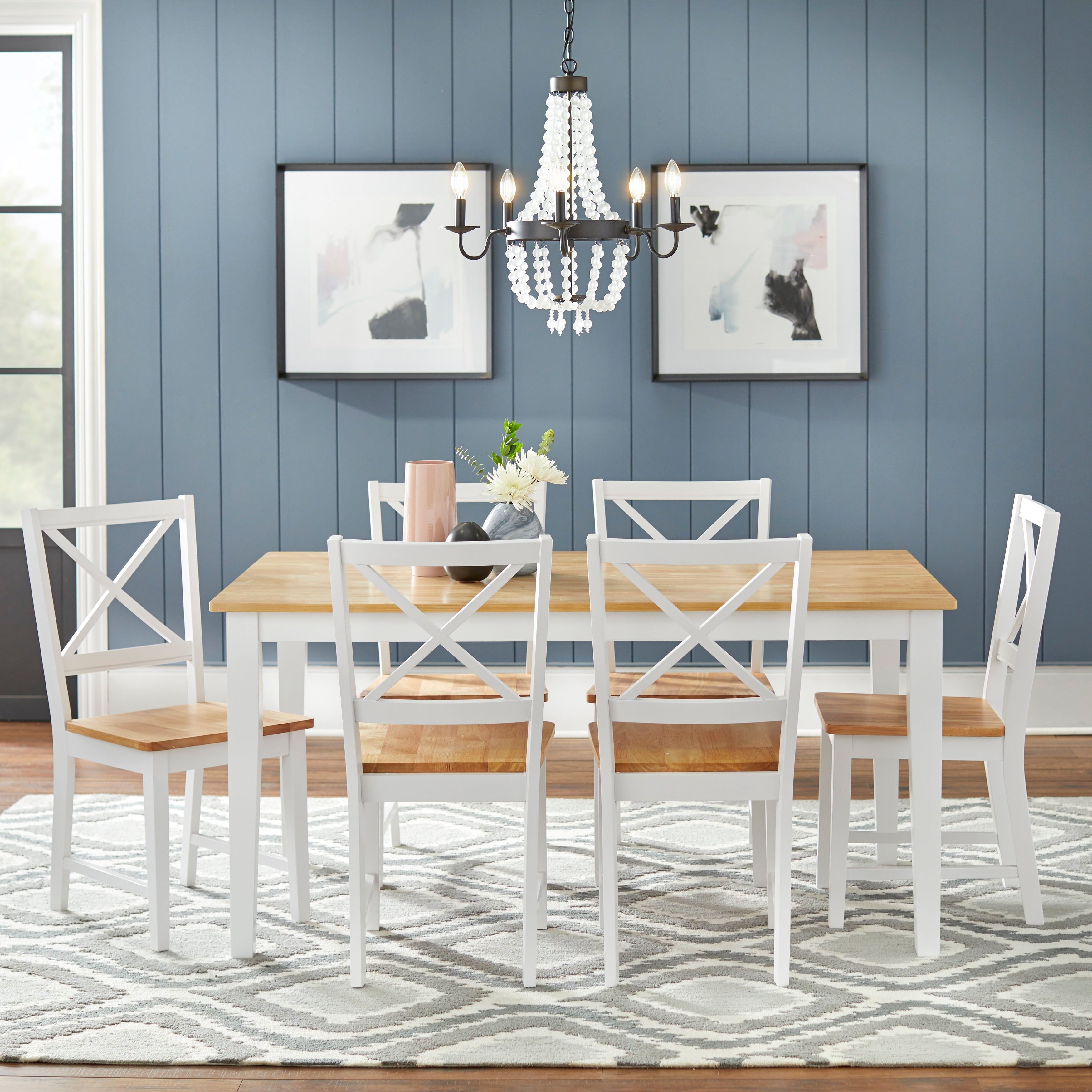 Ensemble de salle à manger Simple Living Crossback blanc/naturel 7 pièces