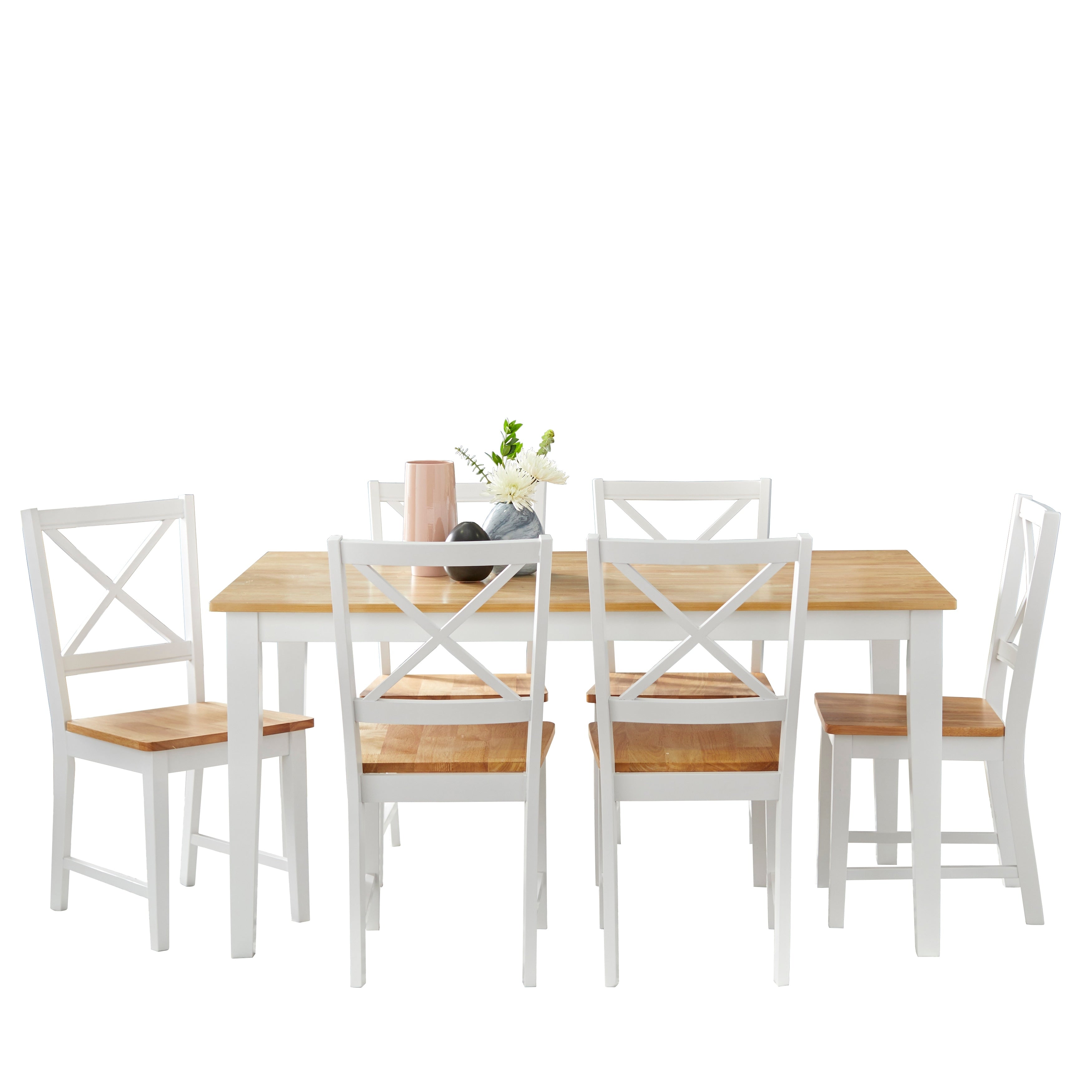 Ensemble de salle à manger Simple Living Crossback blanc/naturel 7 pièces