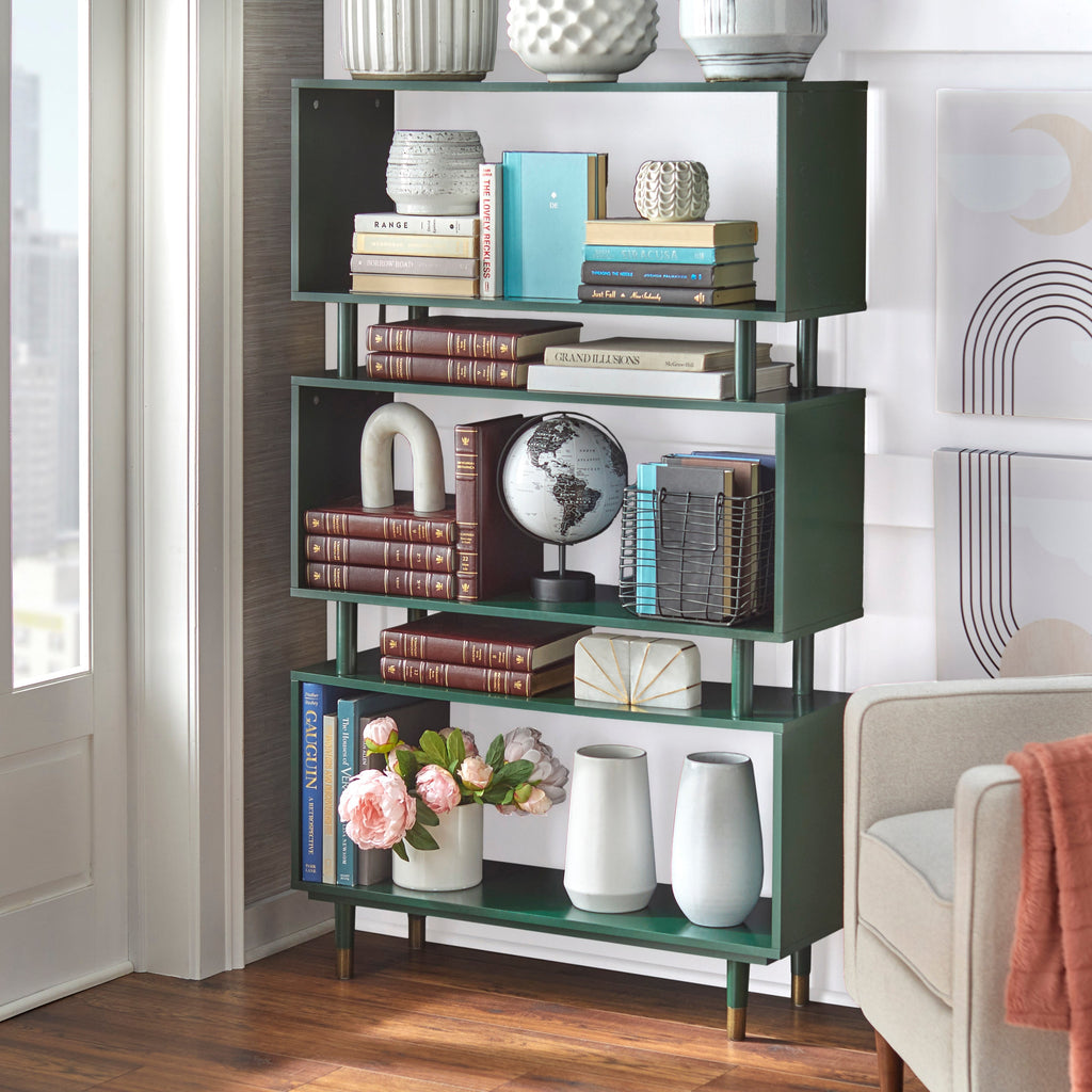 Bibliothèque à 3 niveaux Margo de Simple Living, style milieu de siècle moderne – 59,5 x 36 x 11,8 po