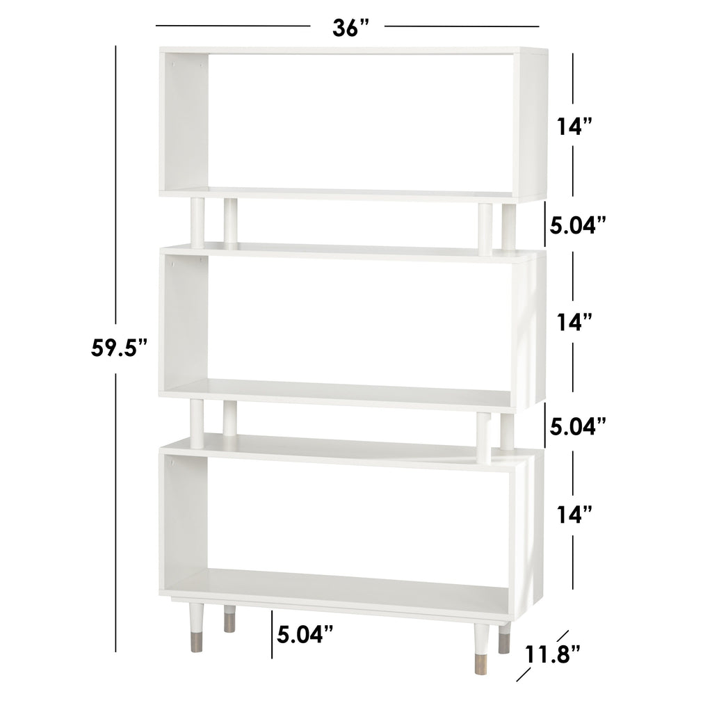 Bibliothèque à 3 niveaux Margo de Simple Living, style milieu de siècle moderne – 59,5 x 36 x 11,8 po
