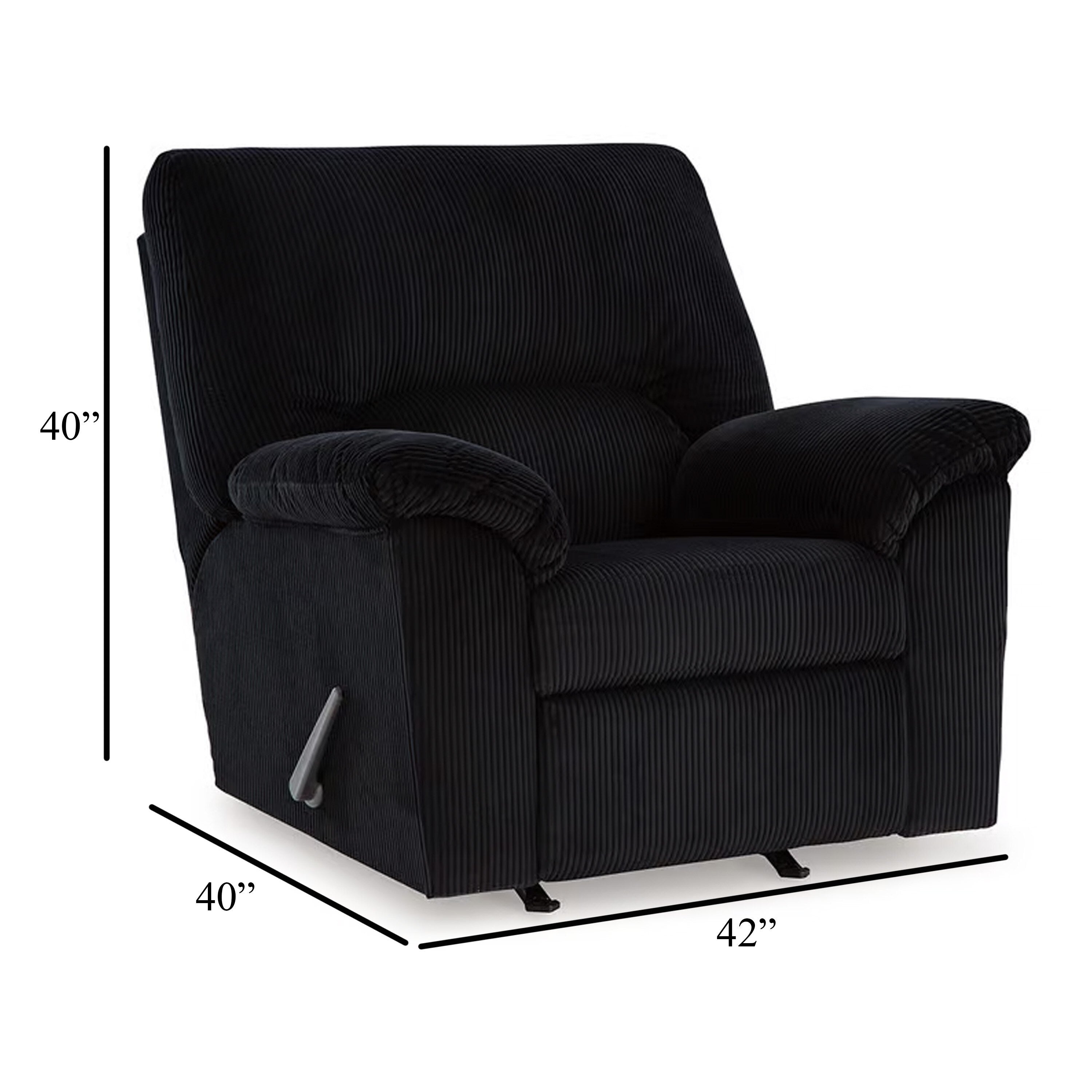 Fauteuil d'appoint inclinable manuel Simy, 40 pouces, velours côtelé noir