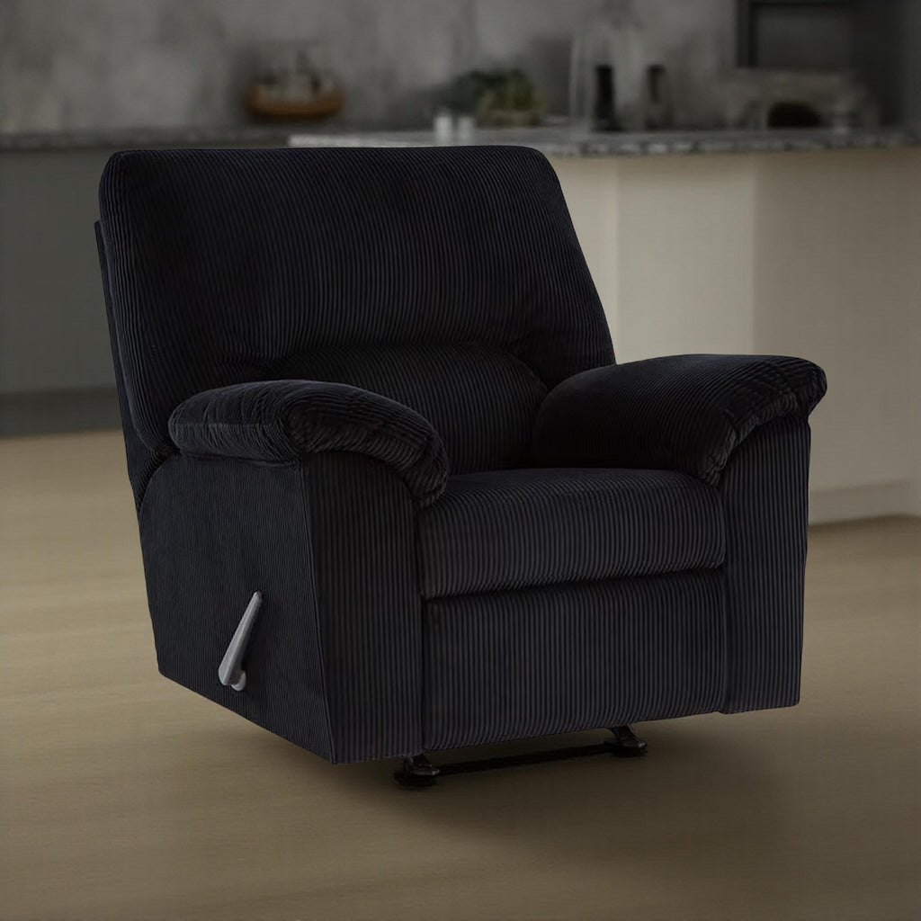 Fauteuil d'appoint inclinable manuel Simy, 40 pouces, velours côtelé noir