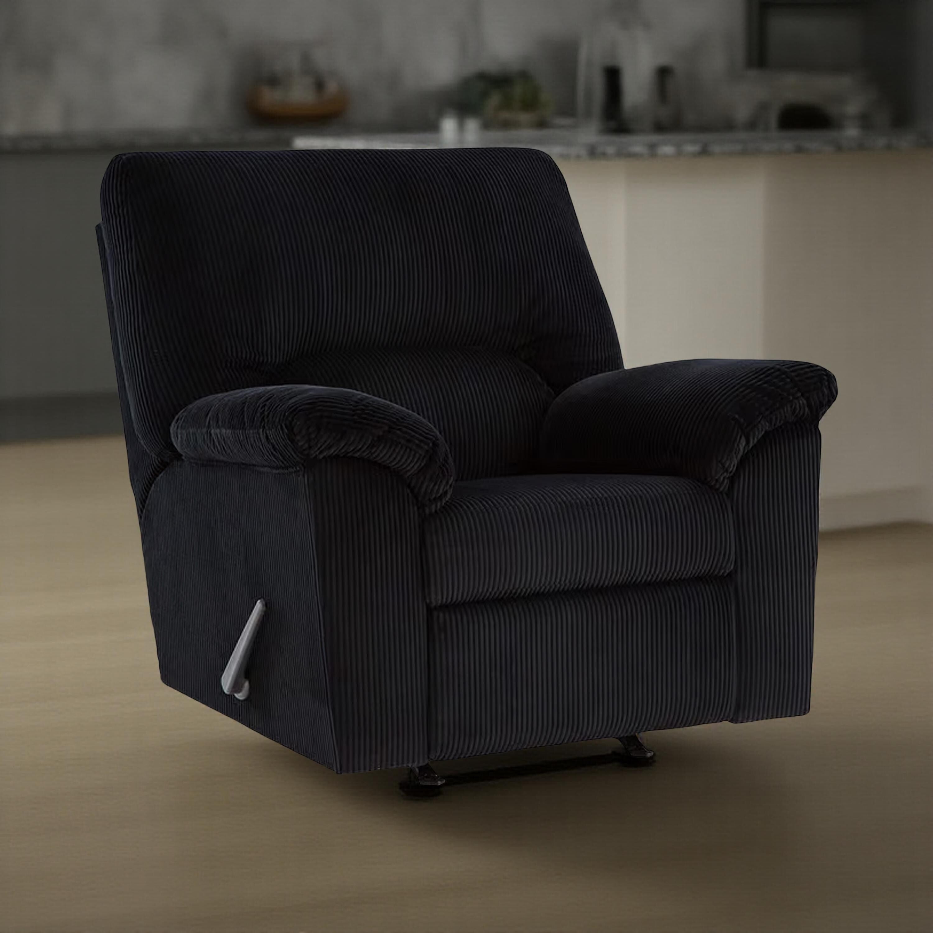 Fauteuil d'appoint inclinable manuel Simy, 40 pouces, velours côtelé noir