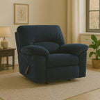 Fauteuil inclinable à bascule Simy, accoudoirs coussinés, velours côtelé bleu marine foncé