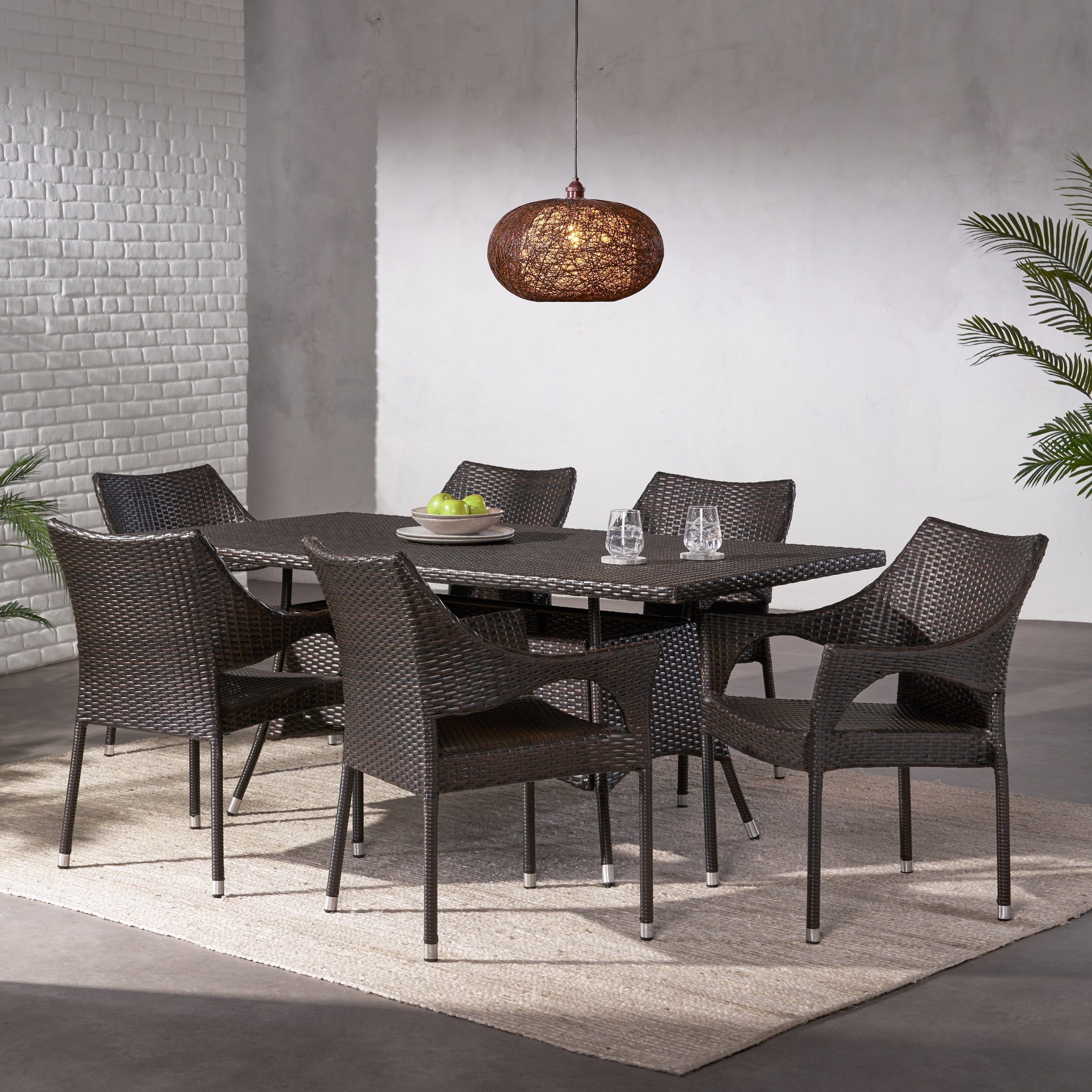 Ensemble de salle à manger d'extérieur en osier Sinclair 7 pièces par Christopher Knight Home