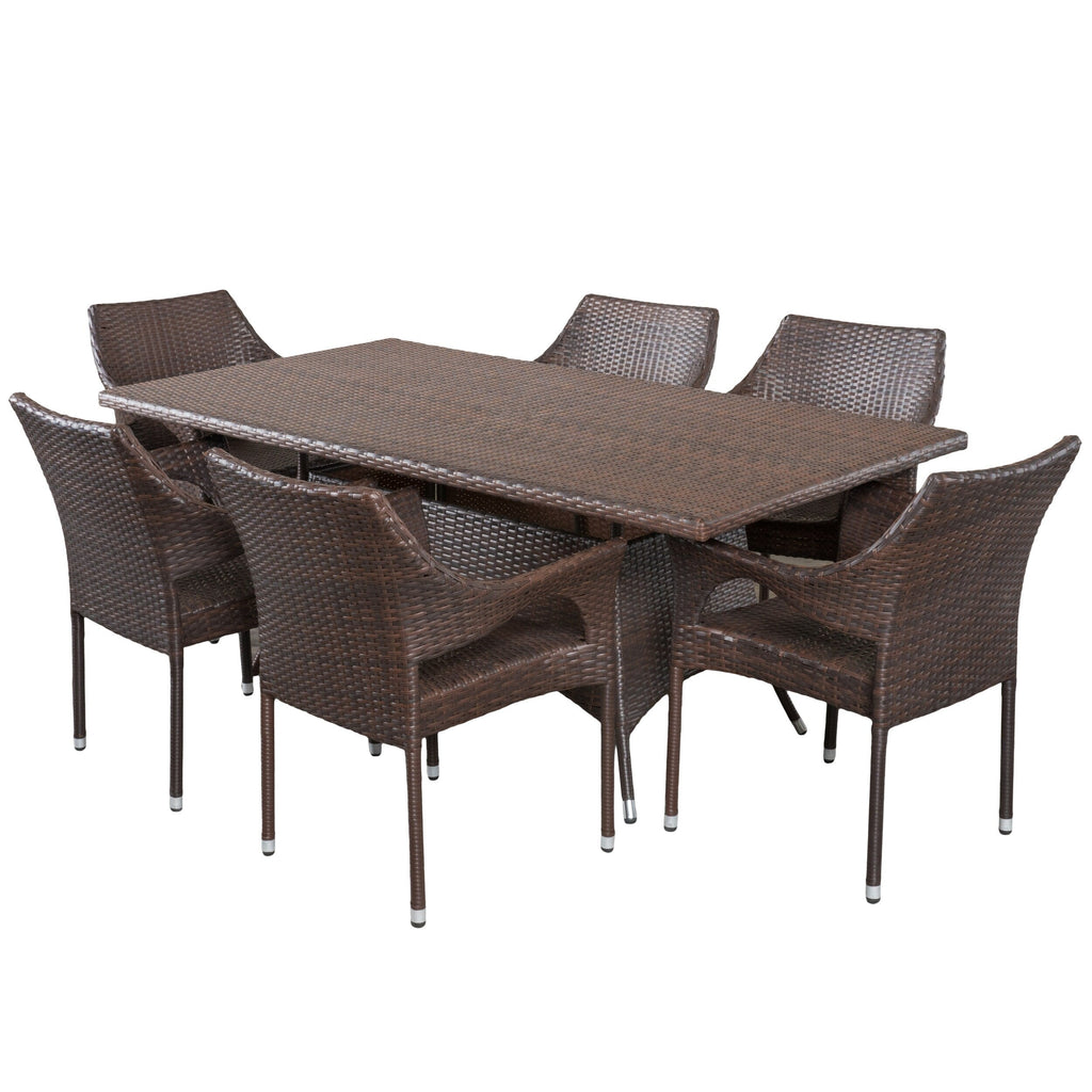 Ensemble de salle à manger d'extérieur en osier Sinclair 7 pièces par Christopher Knight Home