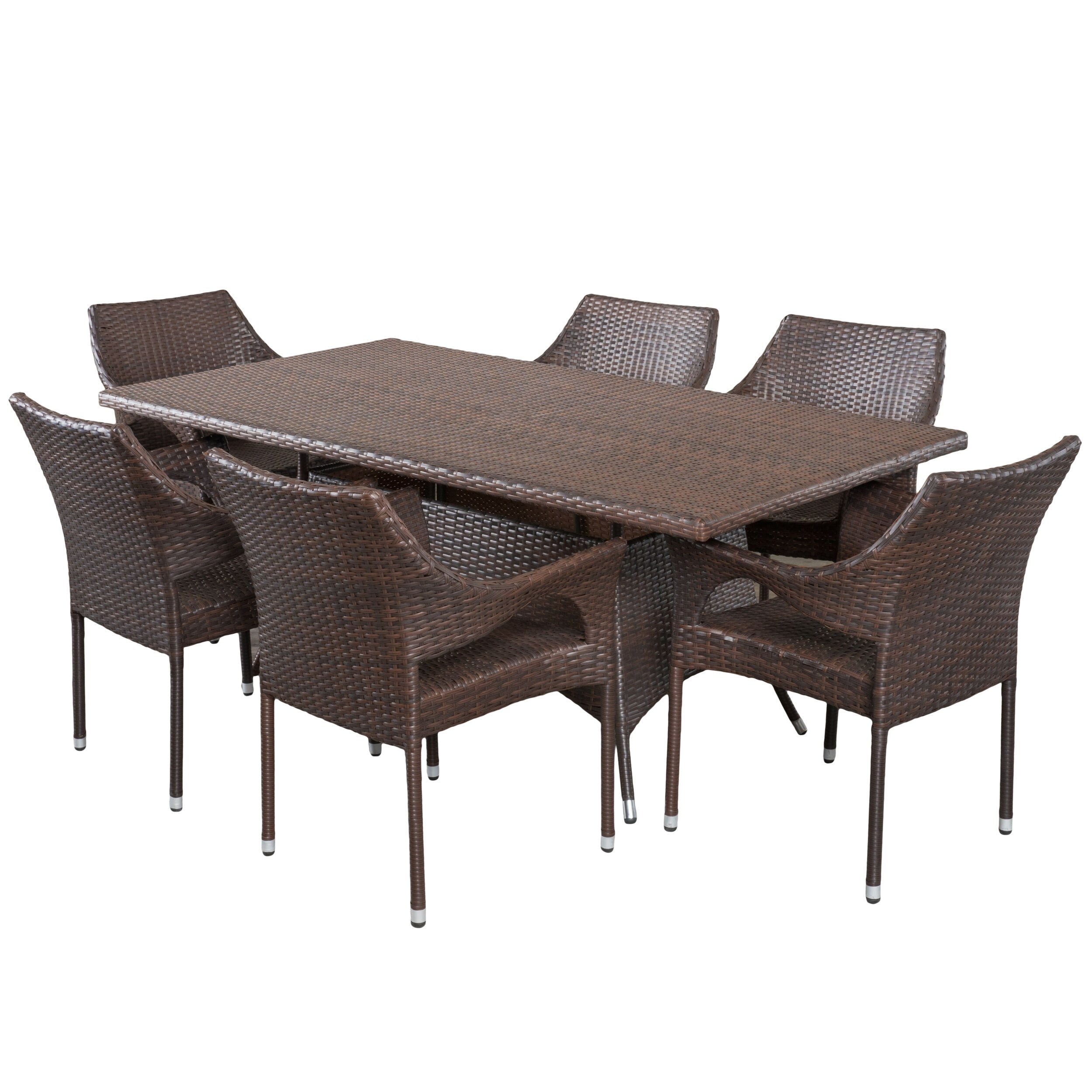 Ensemble de salle à manger d'extérieur en osier Sinclair 7 pièces par Christopher Knight Home