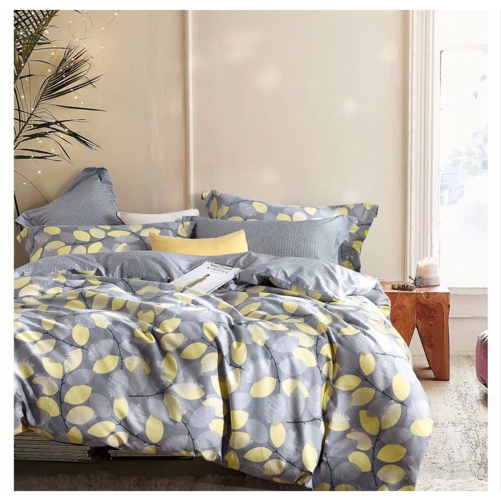 Parure de lit en coton à motif de feuilles gris/jaune de Porch &amp; Den Woodgrove