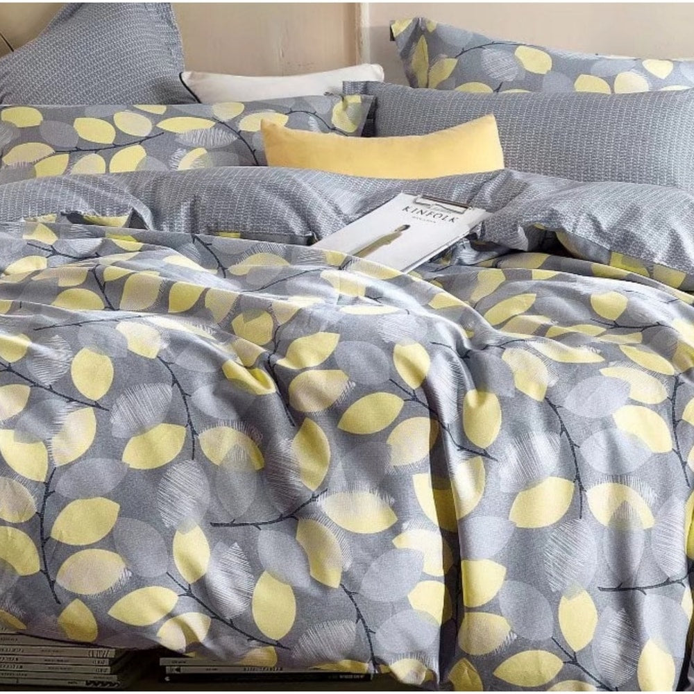 Parure de lit en coton à motif de feuilles gris/jaune de Porch &amp; Den Woodgrove