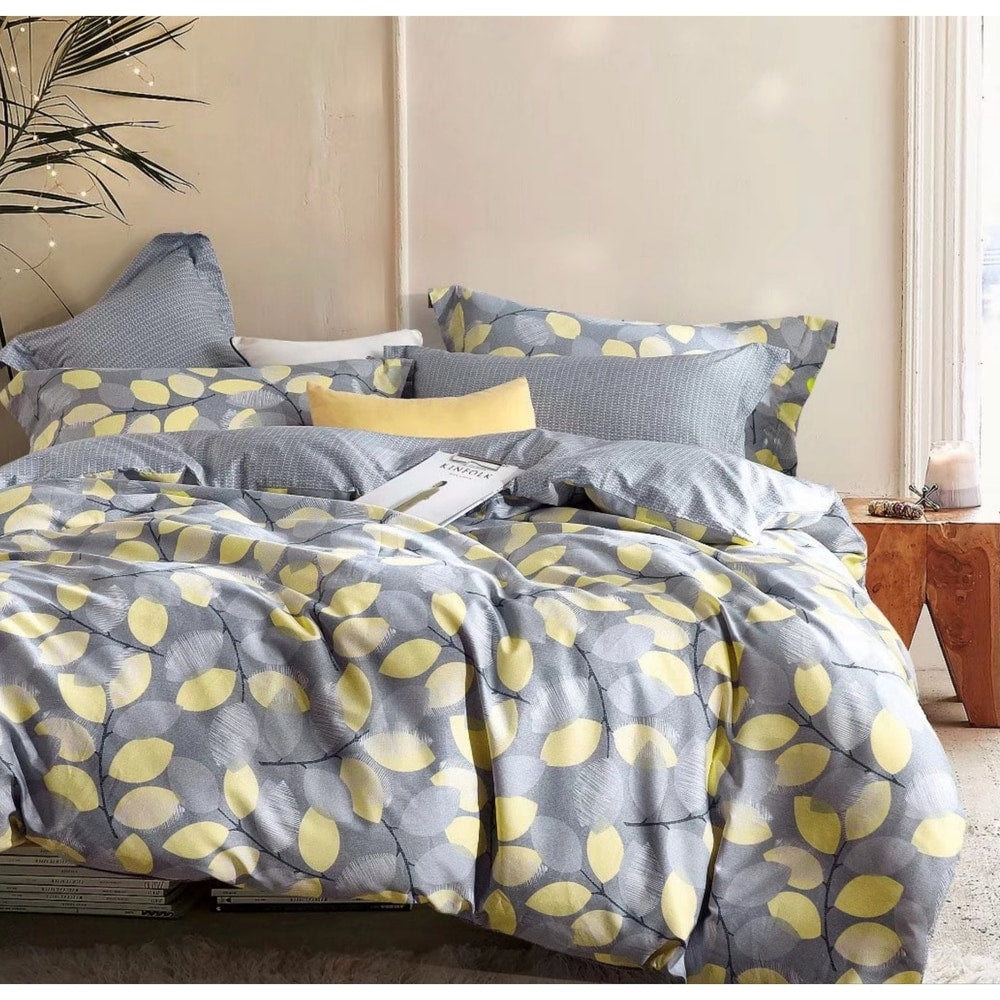 Parure de lit en coton à motif de feuilles gris/jaune de Porch &amp; Den Woodgrove