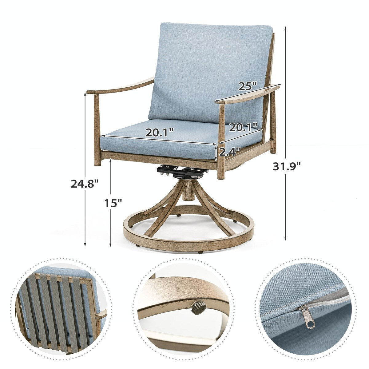 Ensemble de salle à manger de patio SleekLine 7 pièces en aluminium avec dossier en sangle et coussins amovibles