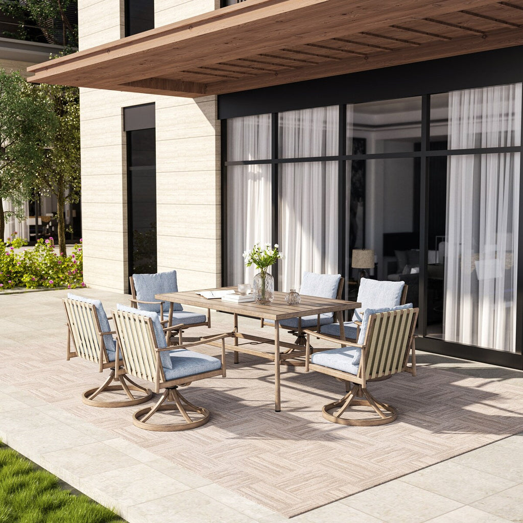 Ensemble de salle à manger de patio SleekLine 7 pièces en aluminium avec dossier en sangle et coussins amovibles