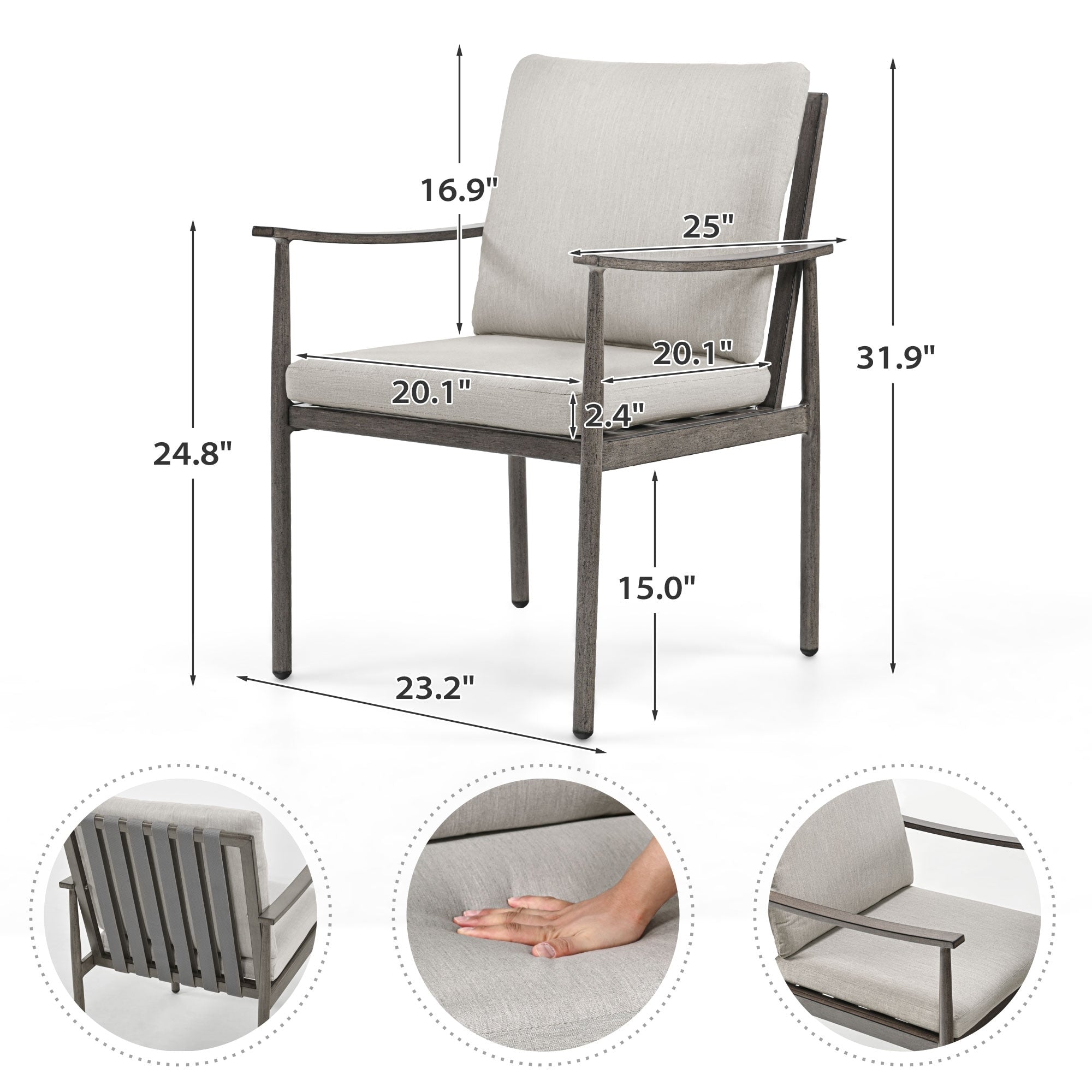 Ensemble de salle à manger de patio SleekLine 7 pièces en aluminium avec dossier en sangle et coussins amovibles