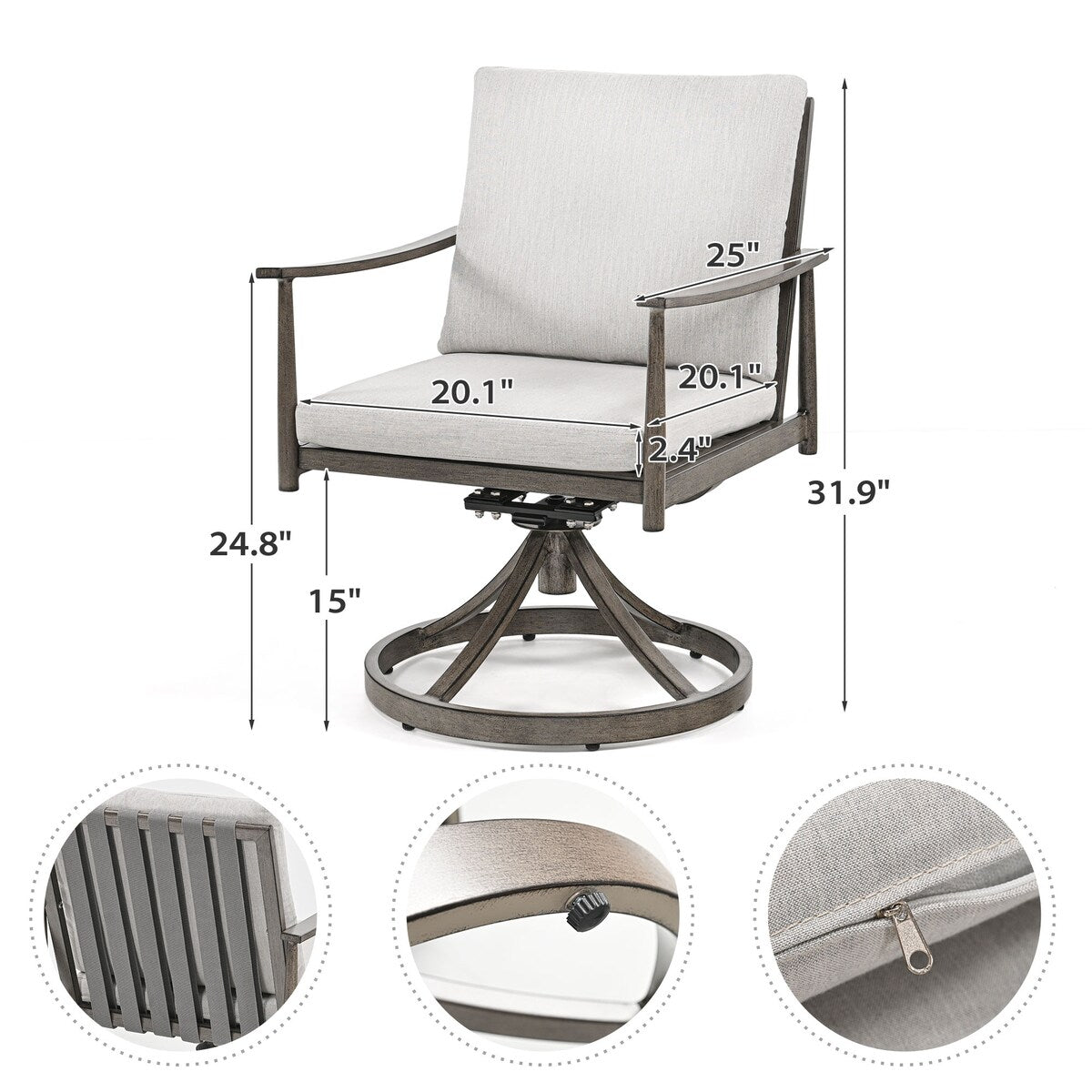 Ensemble de salle à manger de patio SleekLine 7 pièces en aluminium avec dossier en sangle et coussins amovibles