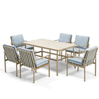 Ensemble de salle à manger de patio SleekLine 7 pièces en aluminium avec dossier en sangle et coussins amovibles