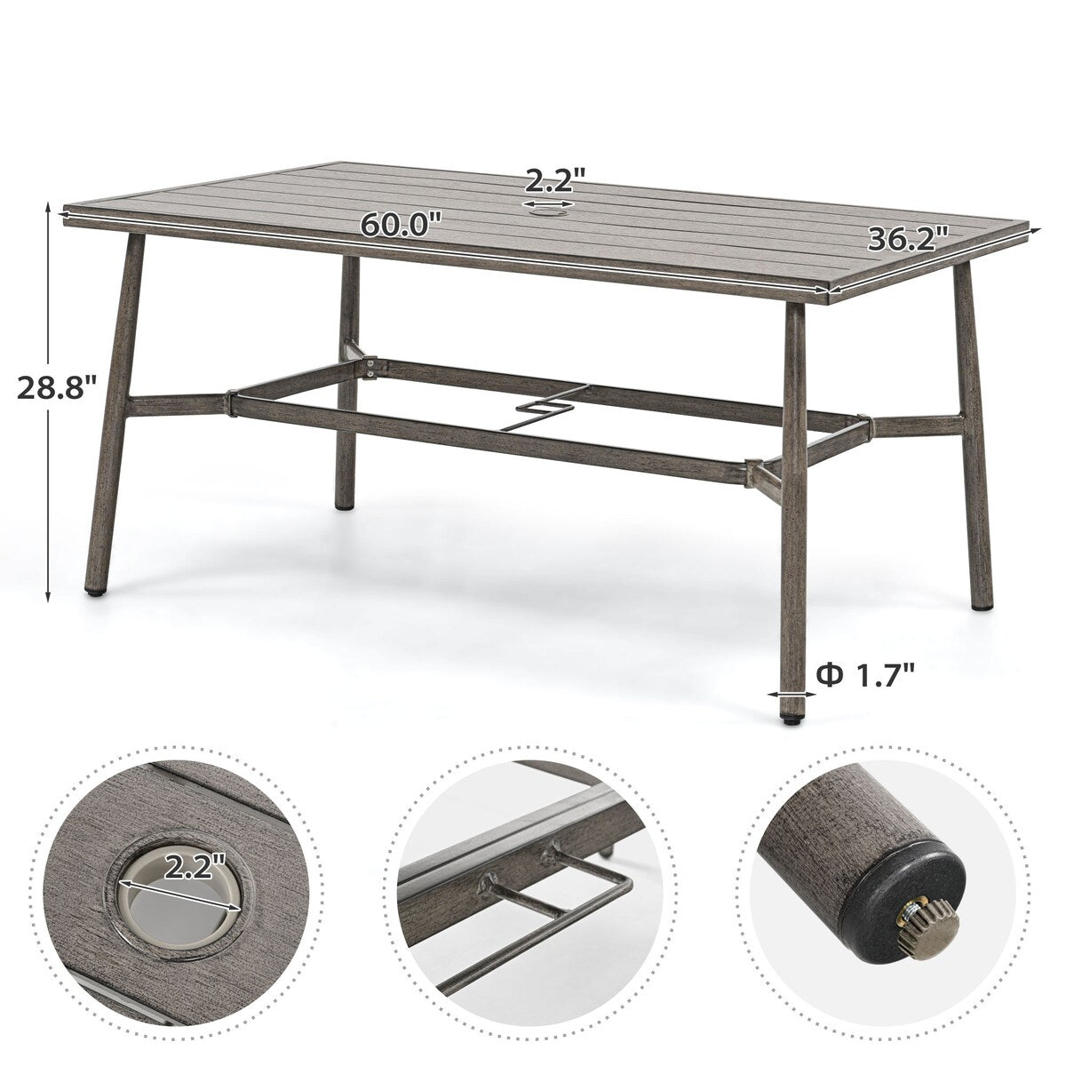 Ensemble de salle à manger de patio SleekLine 7 pièces en aluminium avec dossier en sangle et coussins amovibles