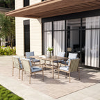 Ensemble de salle à manger de patio SleekLine 7 pièces en aluminium avec dossier en sangle et coussins amovibles