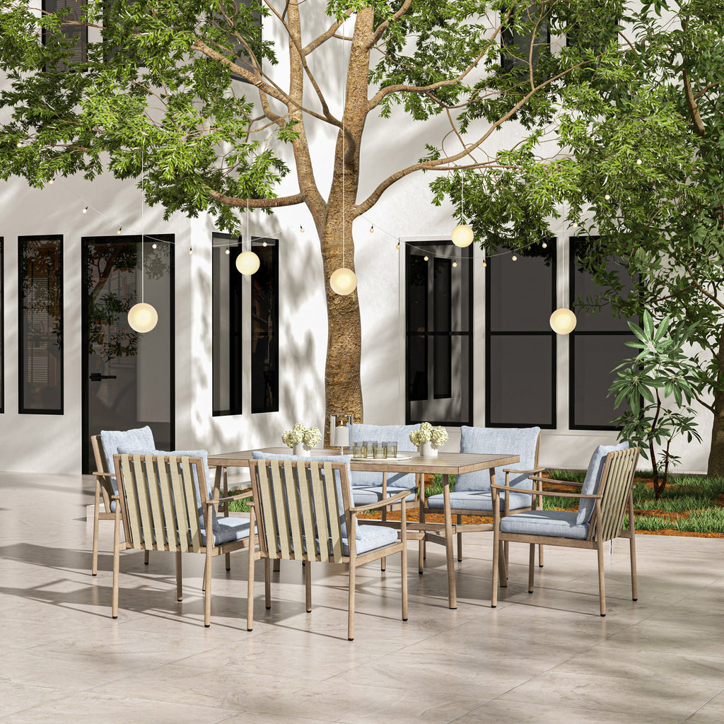 Ensemble de salle à manger de patio SleekLine 7 pièces en aluminium avec dossier en sangle et coussins amovibles