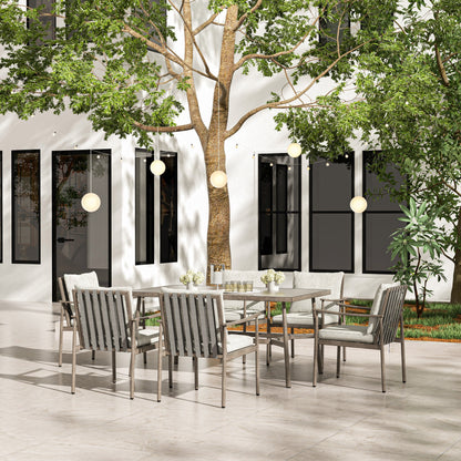 Ensemble de salle à manger de patio SleekLine 7 pièces en aluminium avec dossier en sangle et coussins amovibles