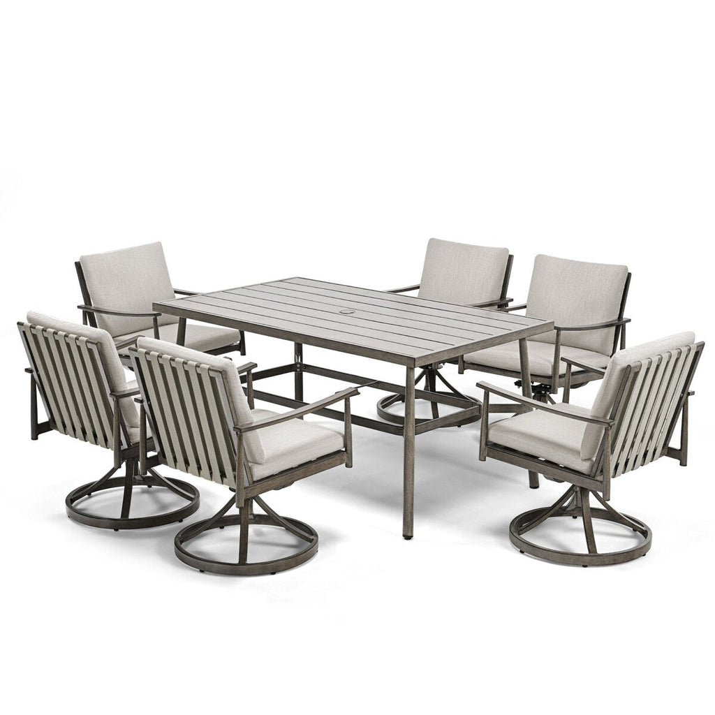 Ensemble de salle à manger de patio SleekLine 7 pièces en aluminium avec dossier en sangle et coussins amovibles