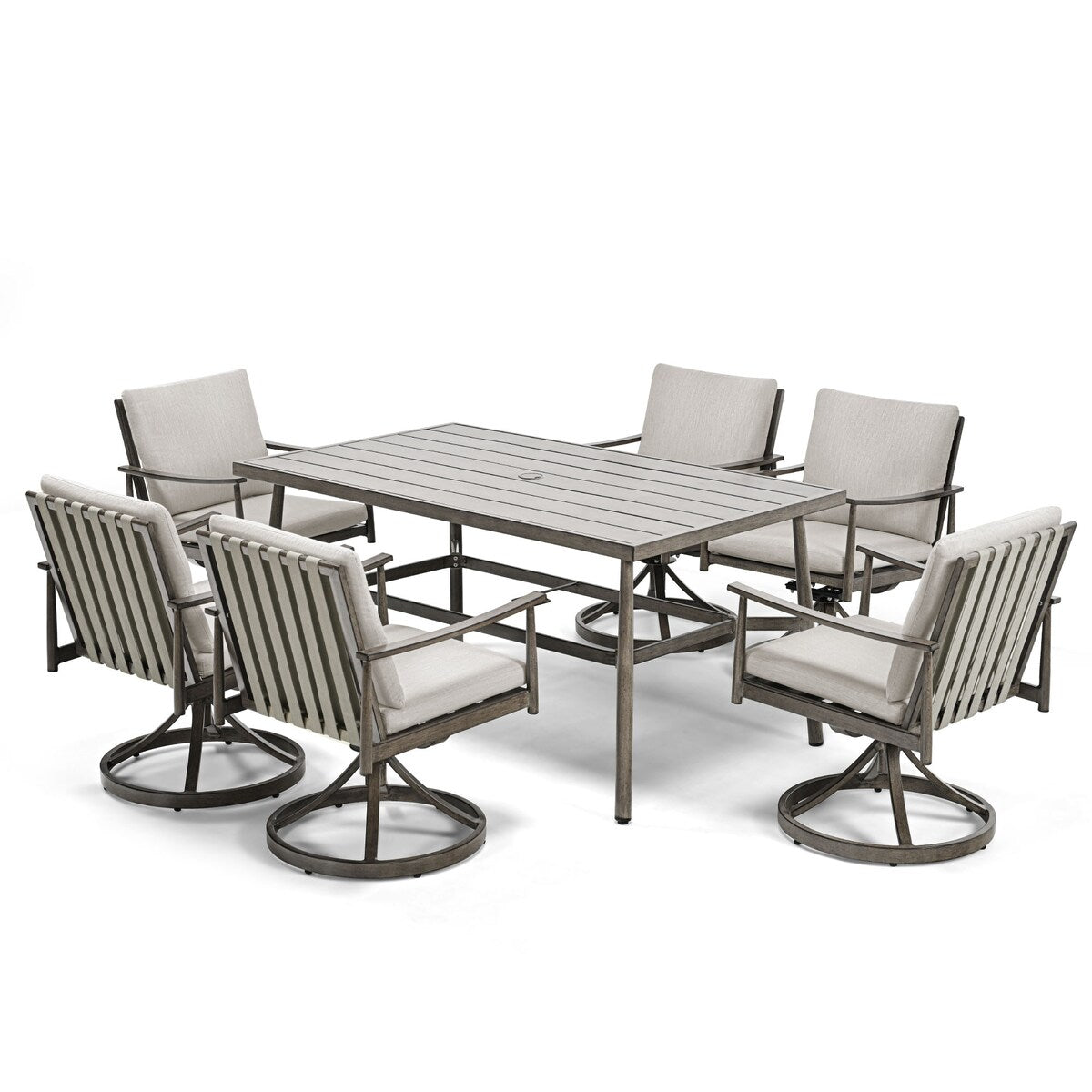 Ensemble de salle à manger de patio SleekLine 7 pièces en aluminium avec dossier en sangle et coussins amovibles