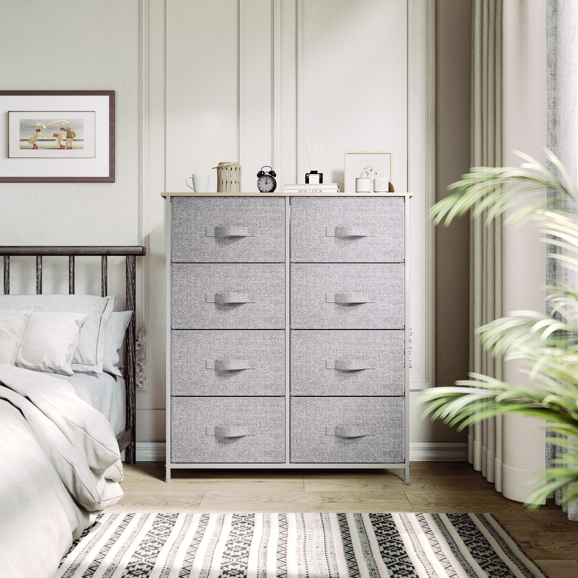 Commode moderne en tissu à 4/8/10 tiroirs avec plateau en bois